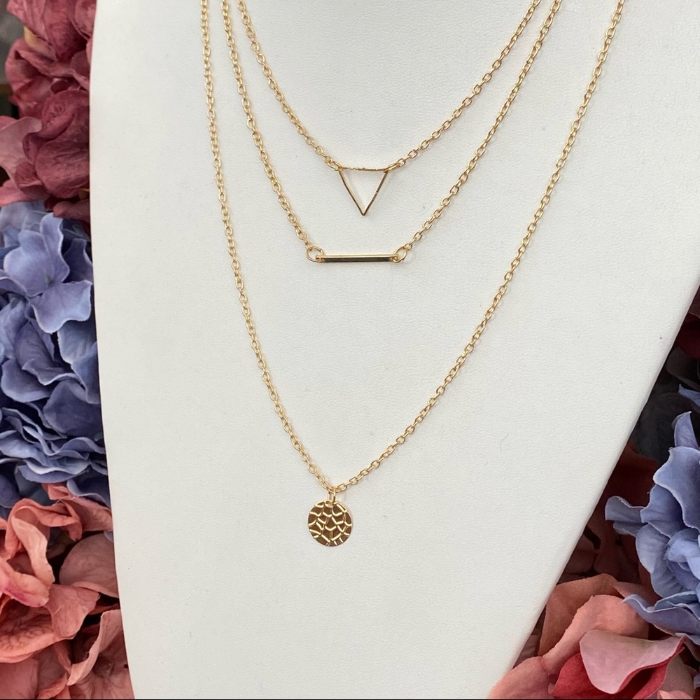 Boho Multilayer Gold Triangle Bar Coin Necklace - Picture 10 of 11